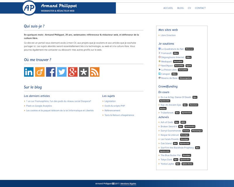Une capture d’écran datant de 2017 de mon site construit avec WordPress