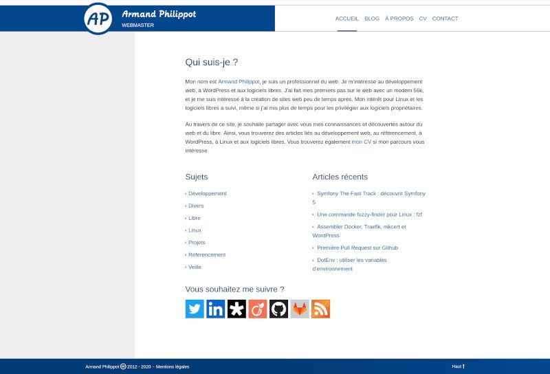 Une capture d’écran datant de 2020 de mon site construit avec WordPress