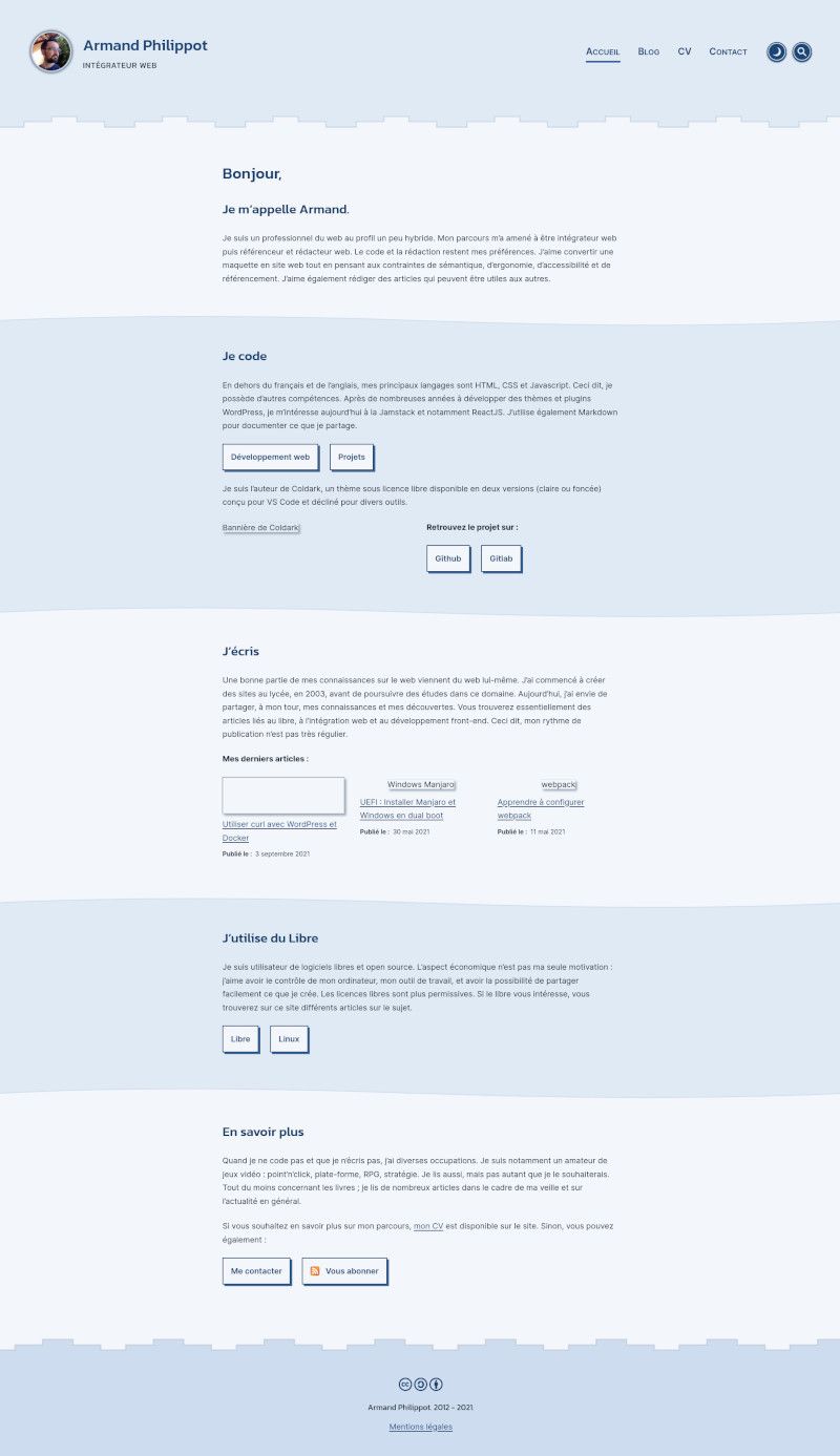 Une capture d’écran datant de 2021 de mon site construit avec WordPress