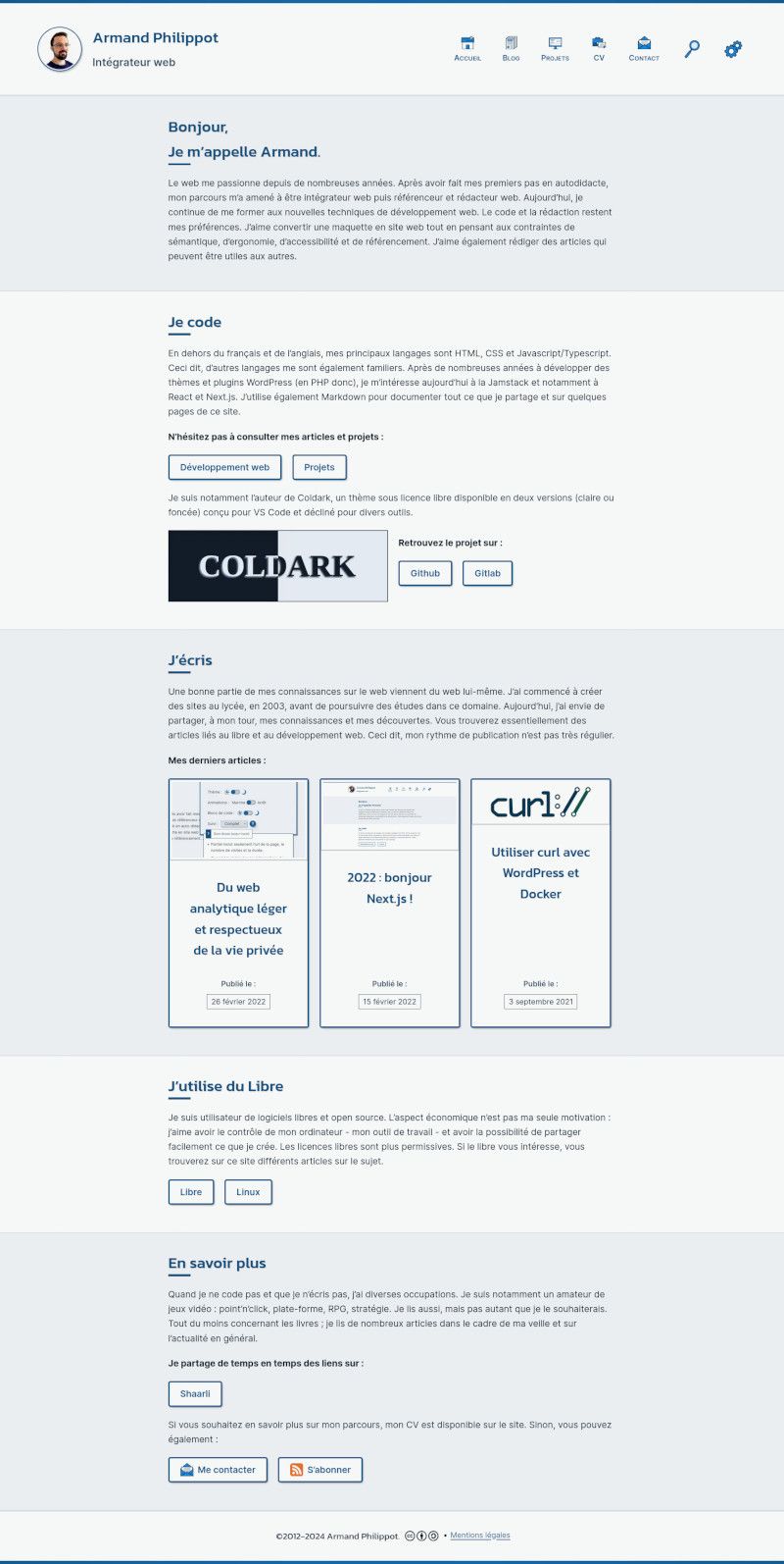 Une capture d’écran datant de 2022 de mon site construit avec Next.js