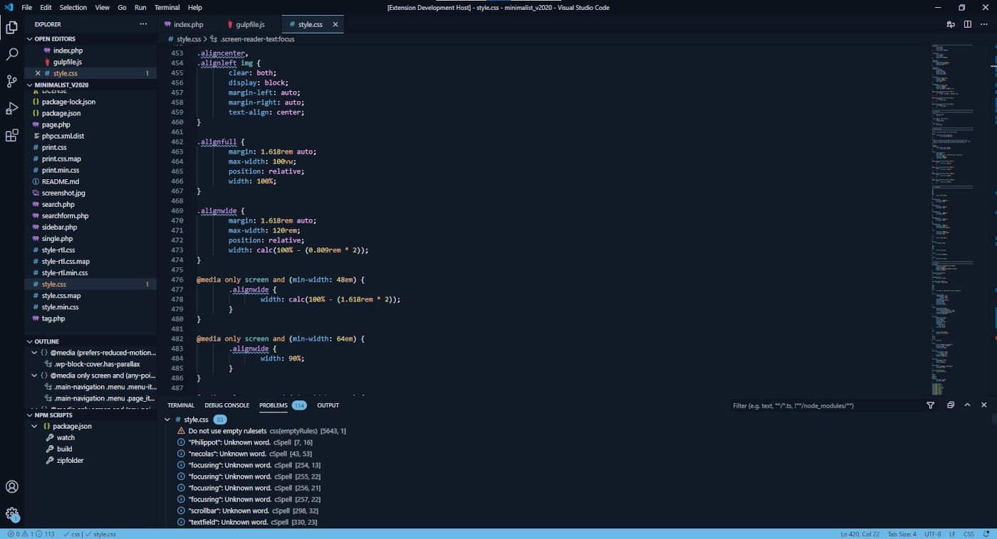 Aperçu d’un fichier CSS dans VS Code avec Coldark Dark