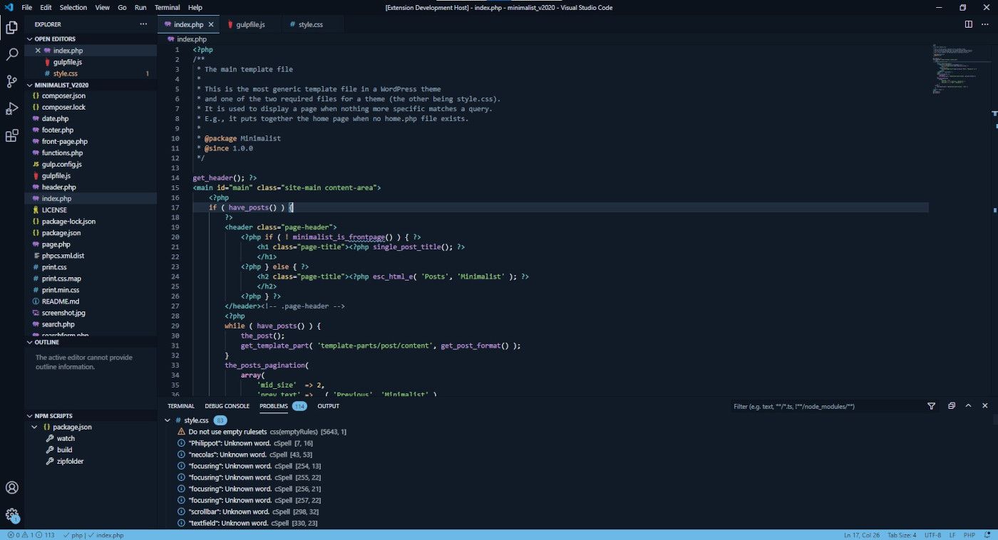 Aperçu d’un fichier PHP dans VS Code avec Coldark Dark