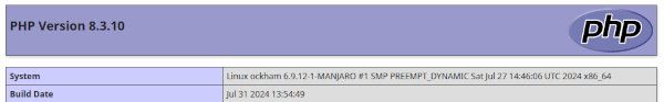 Screenshot of the index.php page containing the result of phpinfo